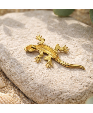 Broszka jaszczurka – emaliowana w brązie i zieleni