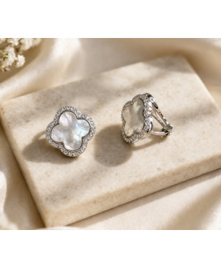 Klipsy koniczynki z masą perłową i cyrkoniami