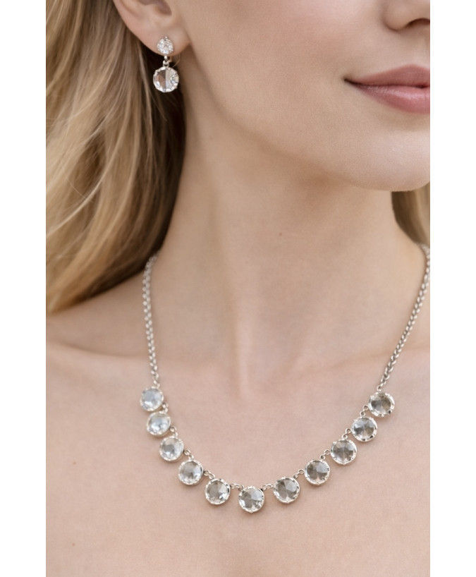 Elegancki komplet biżuterii, naszyjnik + kolczyki w srebrnej oprawie