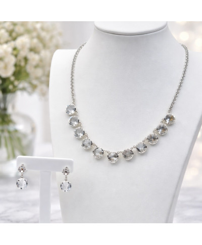 Elegancki komplet biżuterii, naszyjnik + kolczyki w srebrnej oprawie