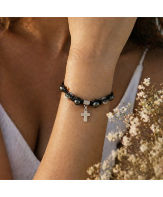 Bransoletka Różaniec – Medalik św. Benedykta i Hematyt