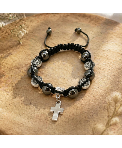 Bransoletka Różaniec – Medalik św. Benedykta i Hematyt