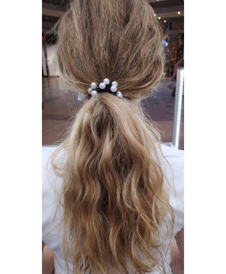 Gumka do włosów czarna z perełkami