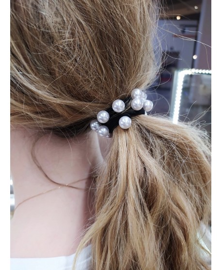 Gumka do włosów czarna z perełkami