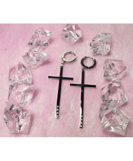 Kolczyki stal wiszące duże krzyżyki