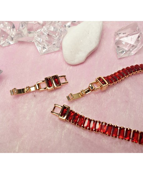 Bransoletka stal czerwone cyrkonie