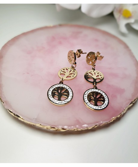 Kolczyki stal wiszące drzewko szczęścia