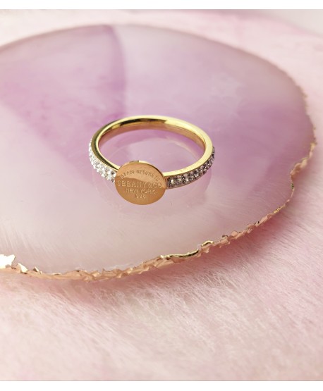 Pierścionek pozłacany z dżetami