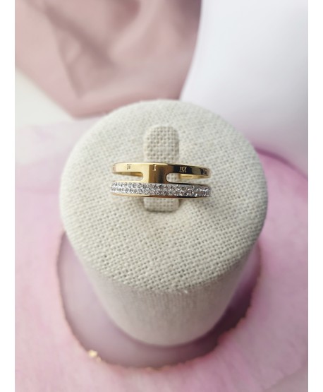 Pierścionek pozłacany dżety