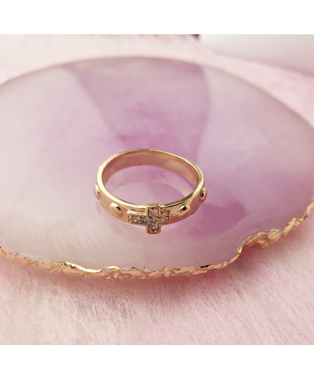 Pierścionek pozłacany różaniec