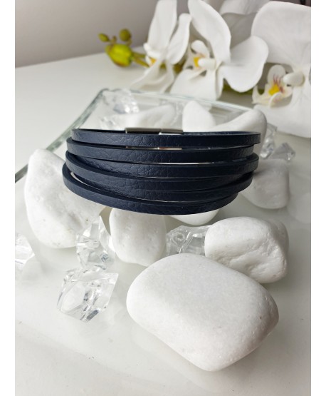 Bransoletka męska skórzana granatowa z paseczków