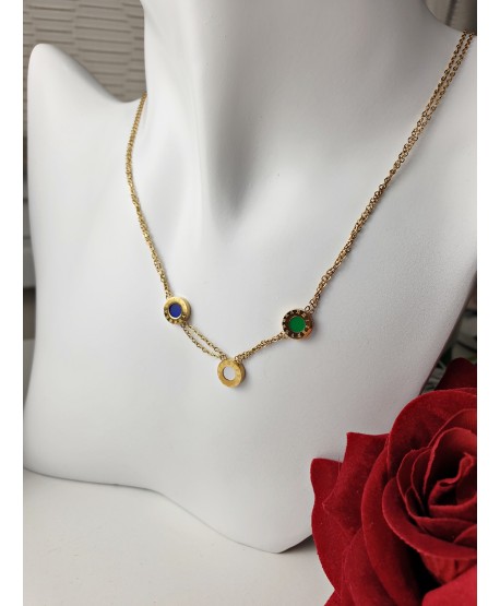Naszyjnik stal złoty kolorowe kółeczka