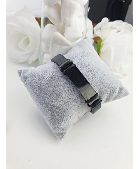 Bransoletka męska czarna z ciemną blaszką