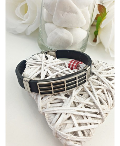 Bransoletka męska ze srebrną kratką