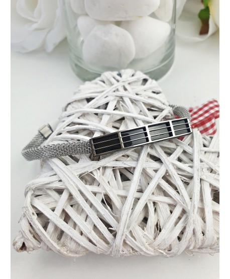 Bransoletka męska metalowa ze srebrną kratką