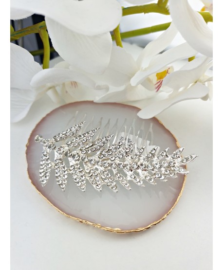 Grzebień ozdobny srebrny liść