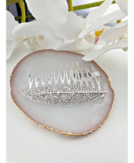 Grzebień ozdobny srebrny liść