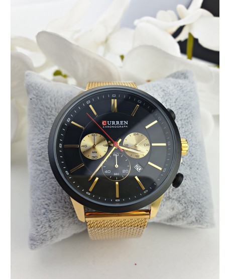 Zegarek męski na złotej taśmowej bransolecie