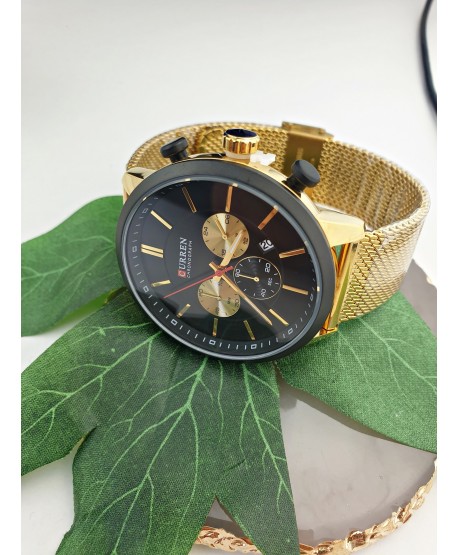 Zegarek męski na złotej taśmowej bransolecie