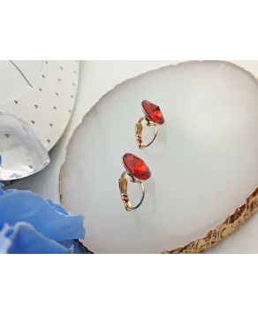 Kolczyki stal czerwone kryształki na biglu