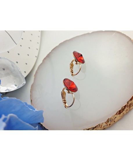 Kolczyki stal czerwone kryształki na biglu