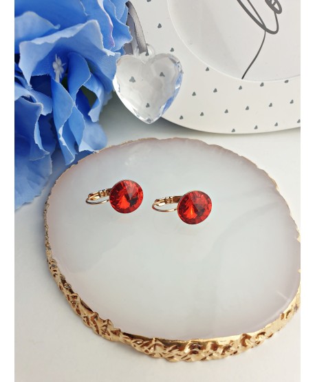 Kolczyki stal czerwone kryształki na biglu