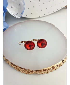 Kolczyki stal czerwone kryształki na biglu