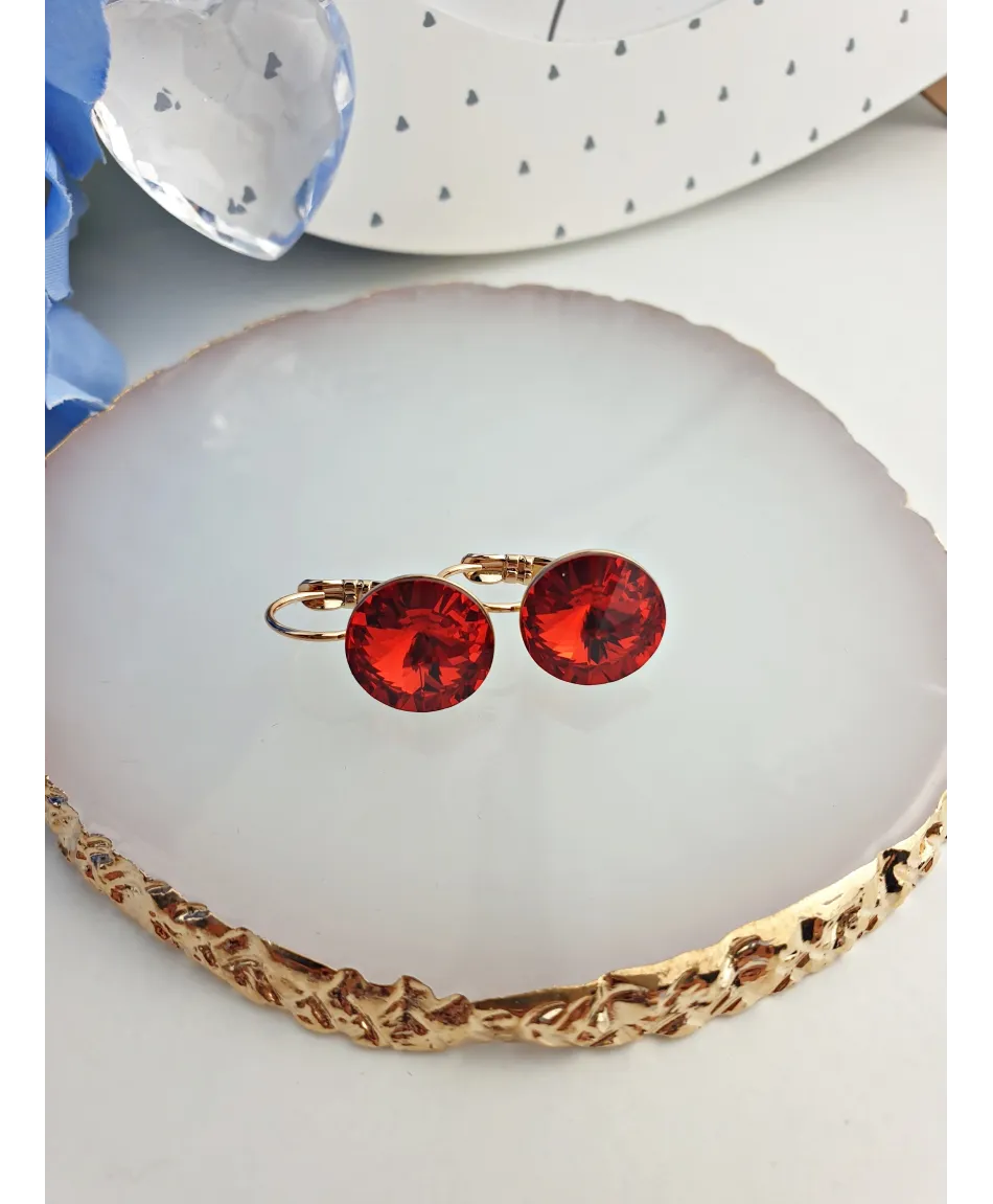 Kolczyki stal czerwone kryształki na biglu