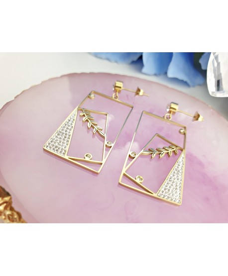 Kolczyki stal złote prostokąty