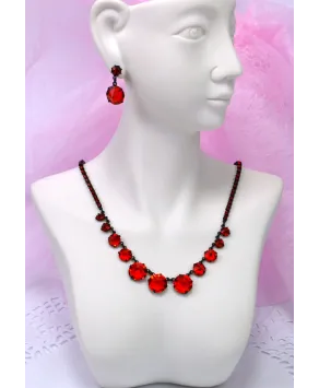 Komplet naszyjnik z kryształków czerwień w czerni