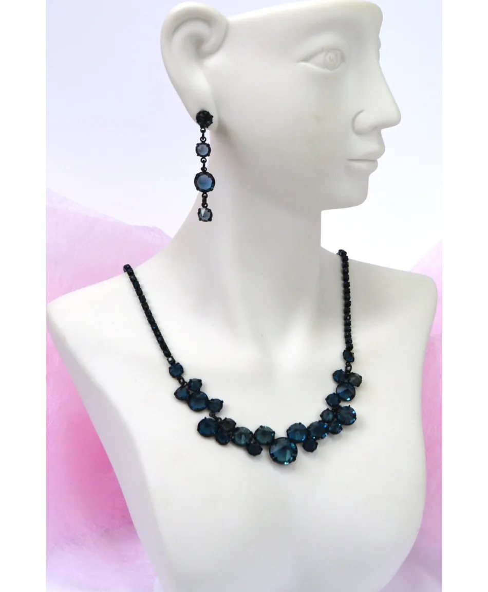 Komplet granatowe kryształki w czerni - różne modele