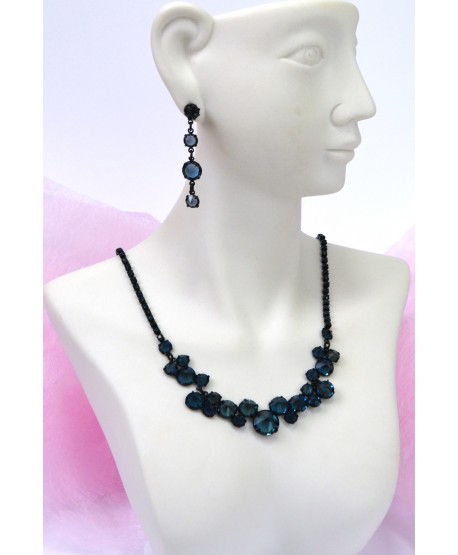 Komplet granatowe kryształki w czerni - różne modele