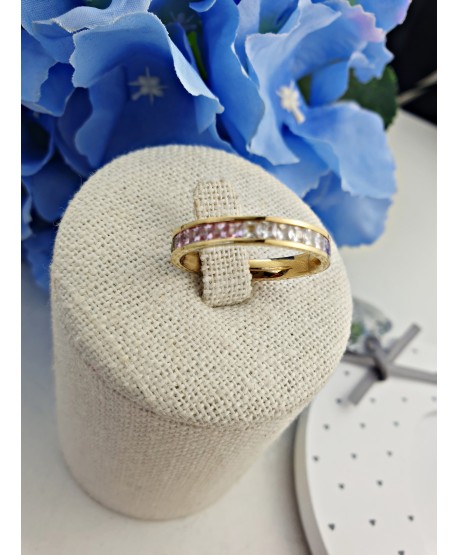 Pierścionek pozłacany kolorowe kryształki