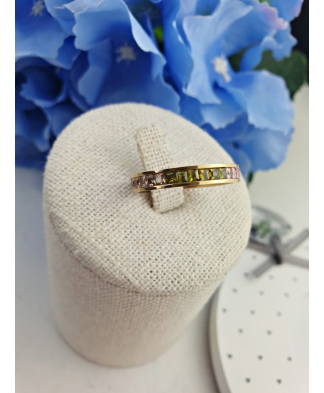 Pierścionek pozłacany kolorowe kryształki