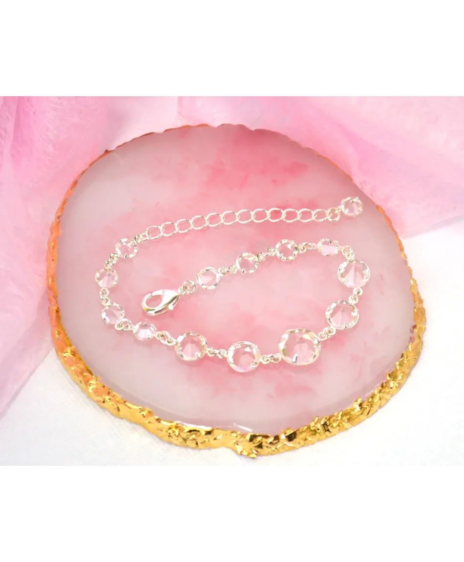 Bransoletka przezroczyste kryształki srebrnej oprawie