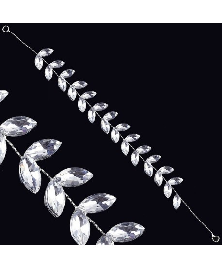 Opaska ślubna z kryształkami listki