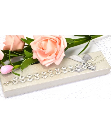 Bransoletka podwójna przezroczyste kryształki w srebrnej oprawie