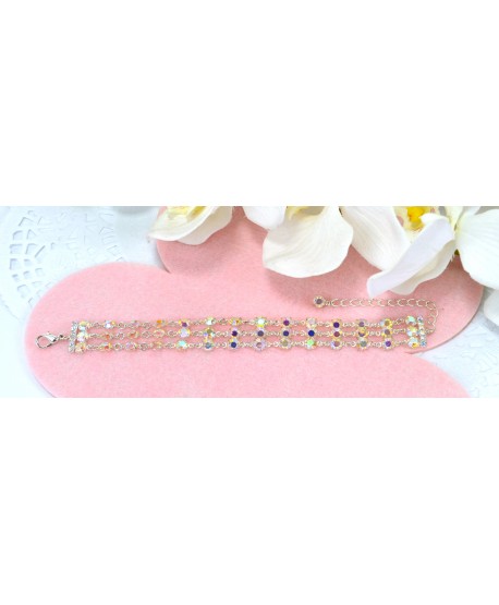 Bransoletka potrójne opalizujące kryształki mniejsze w srebrnej oprawie