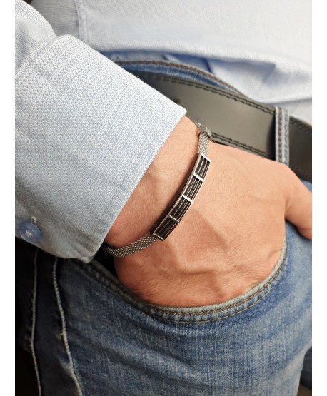 Bransoletka męska metalowa ze srebrną kratką