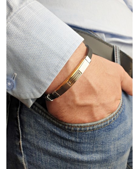 Bransoletka męska ze złotym greckim wzorem