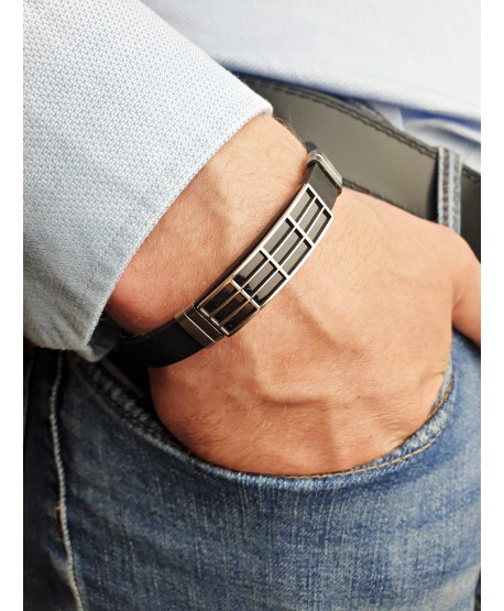 Bransoletka męska ze srebrną kratką