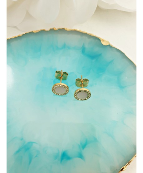 Kolczyki stal złote z jasnym środkiem i cyrkoniami