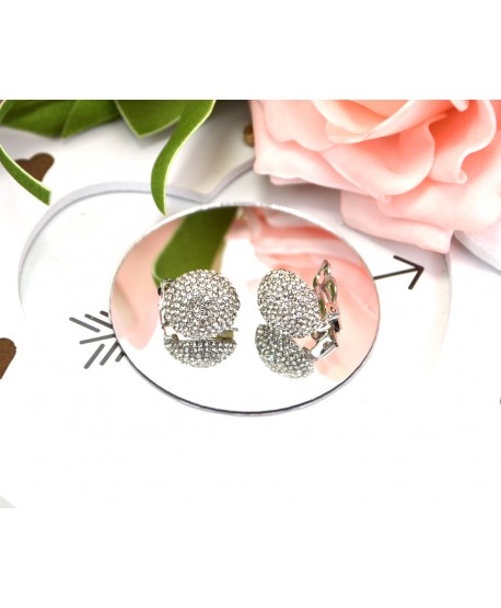 Klipsy okrągłe srebrne wysadzane cyrkoniami