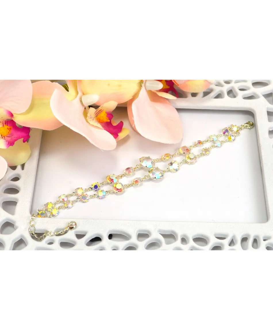 Bransoletka podwójne kryształki stopniowane srebrne